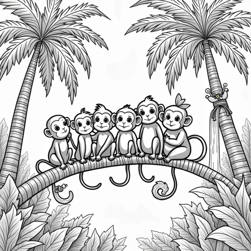 Affenfreunde-im-tropischen-Waldcopyright-free-kostenlos-ausmalbild-malvorlage-coloringpage