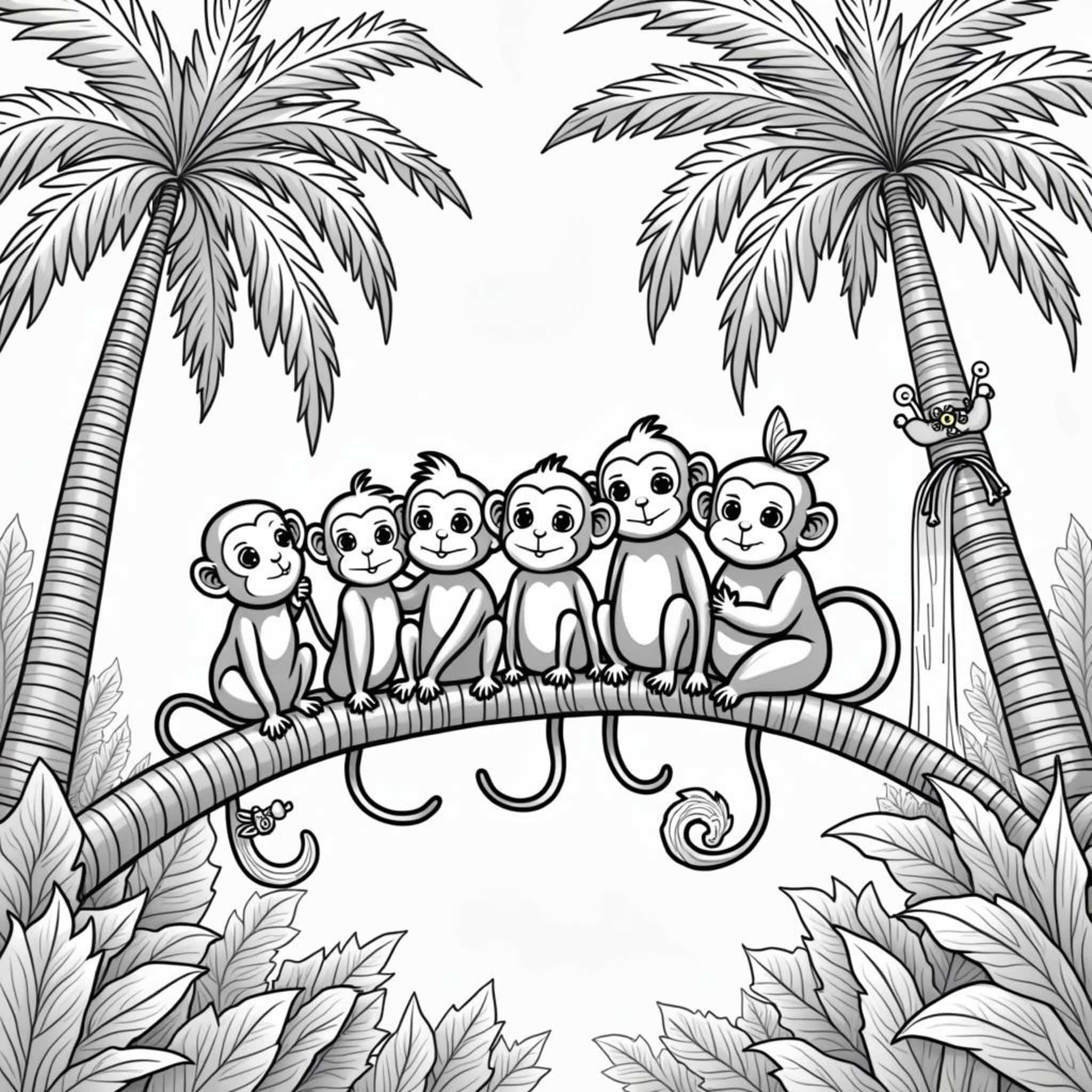 Affenfreunde-im-tropischen-Waldcopyright-free-kostenlos-ausmalbild-malvorlage-coloringpage