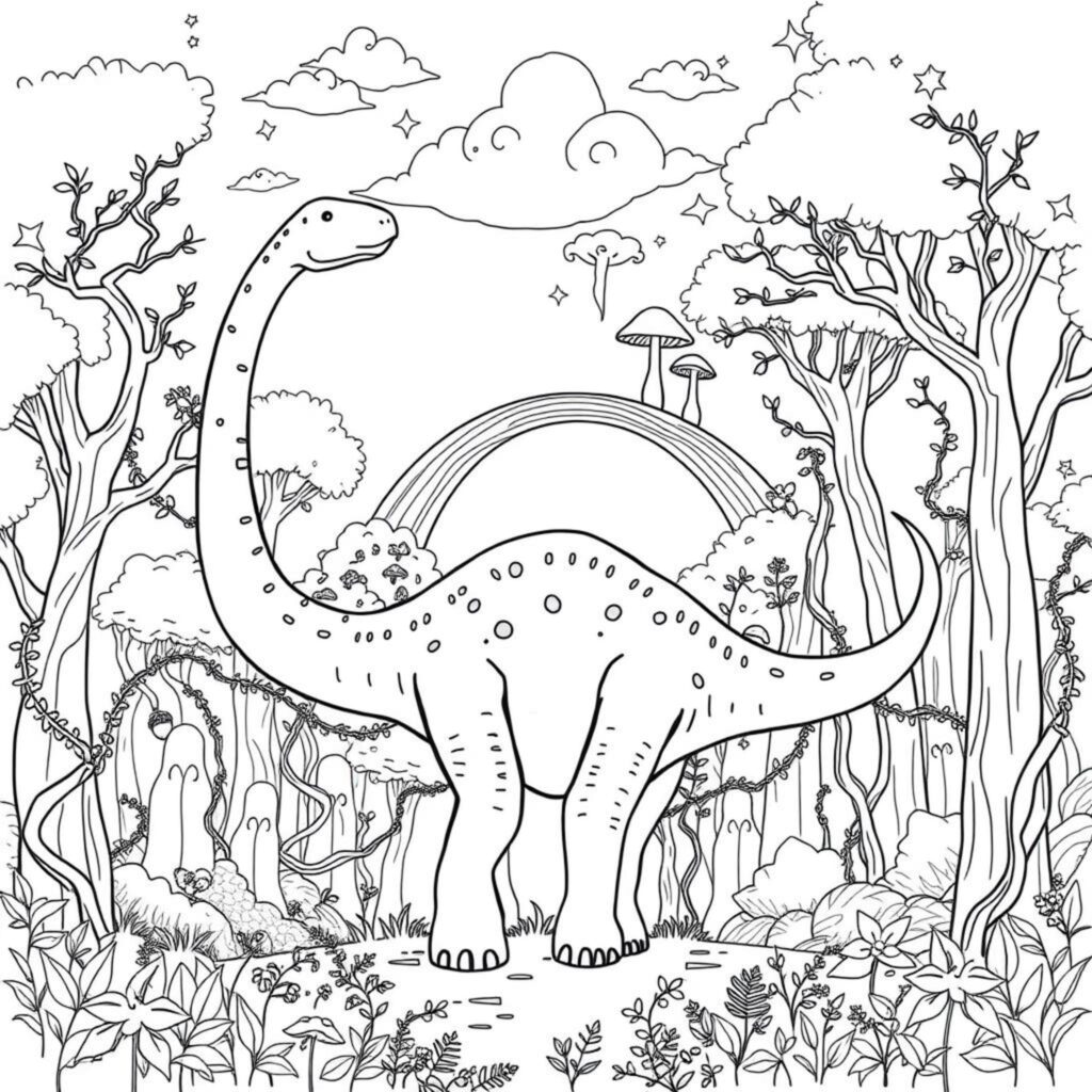 Apatosaurus-Wunderland-Verzauberungcopyright-free-kostenlos-ausmalbild-malvorlage-coloringpage