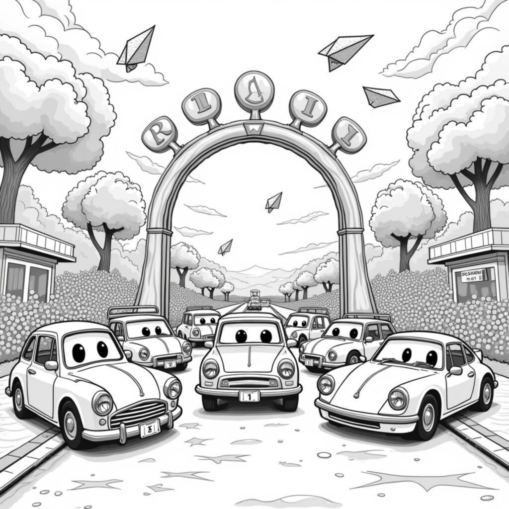 Automobil-Wunderlandcopyright-free-kostenlos-ausmalbild-malvorlage-coloringpage