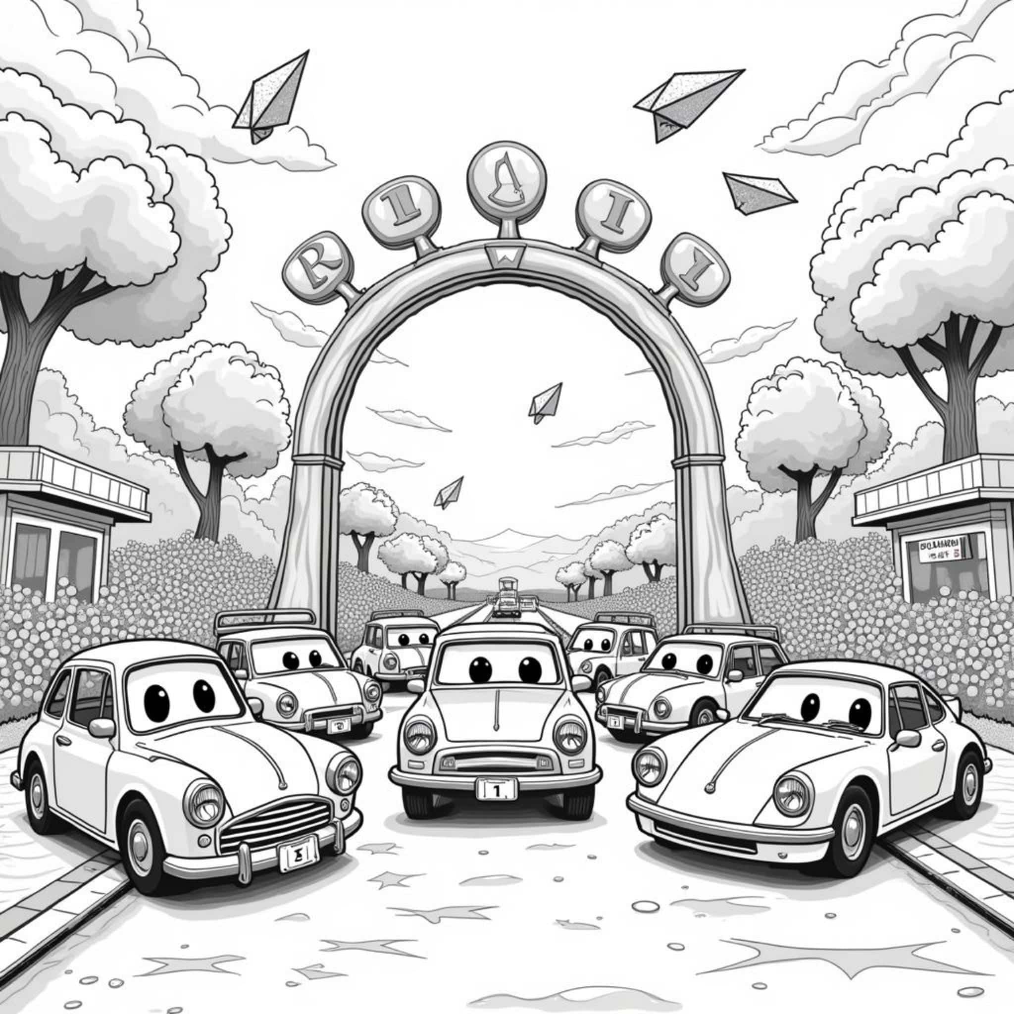 Automobil-Wunderlandcopyright-free-kostenlos-ausmalbild-malvorlage-coloringpage