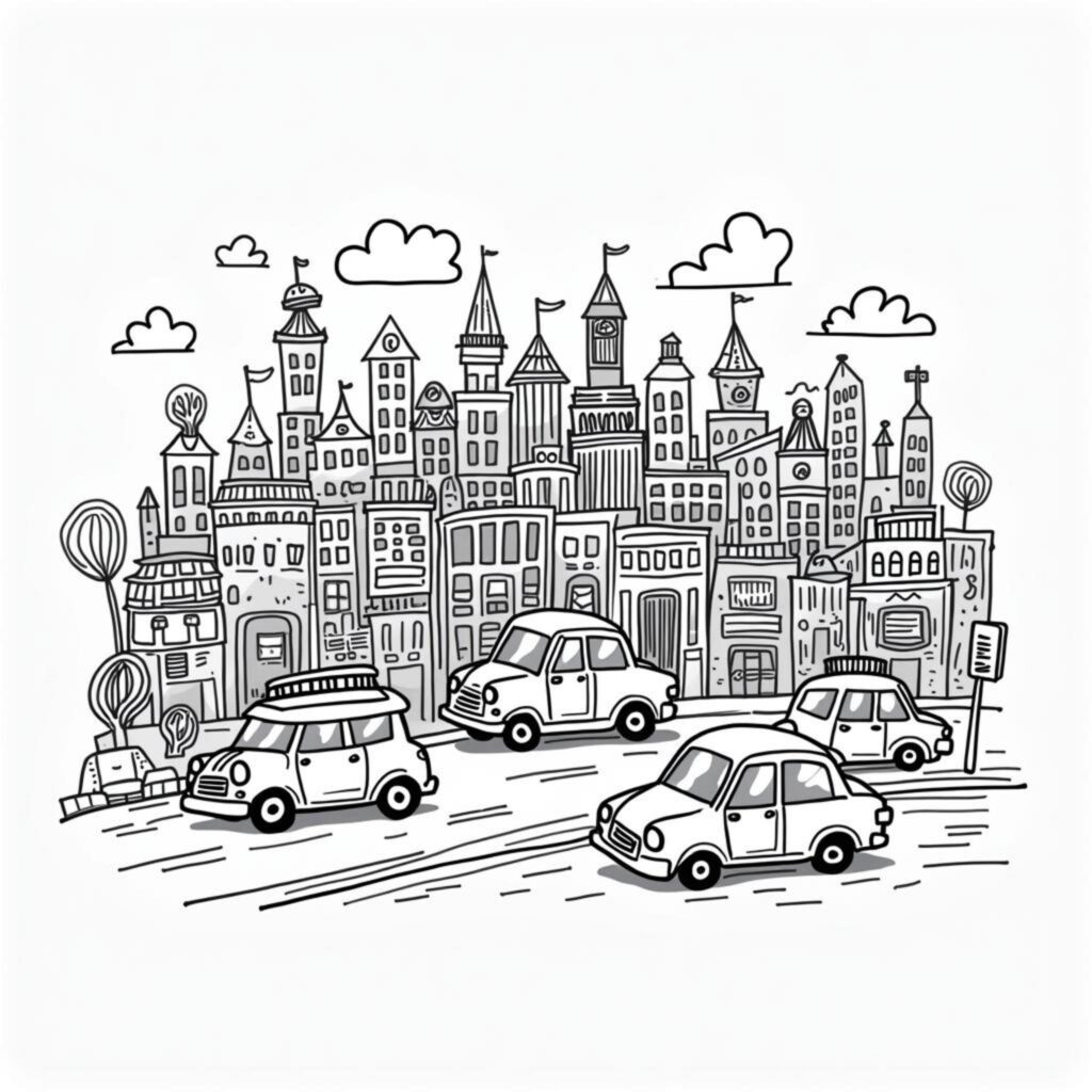 Autostadt-Fahrfreude-Karnevalcopyright-free-kostenlos-ausmalbild-malvorlage-coloringpage