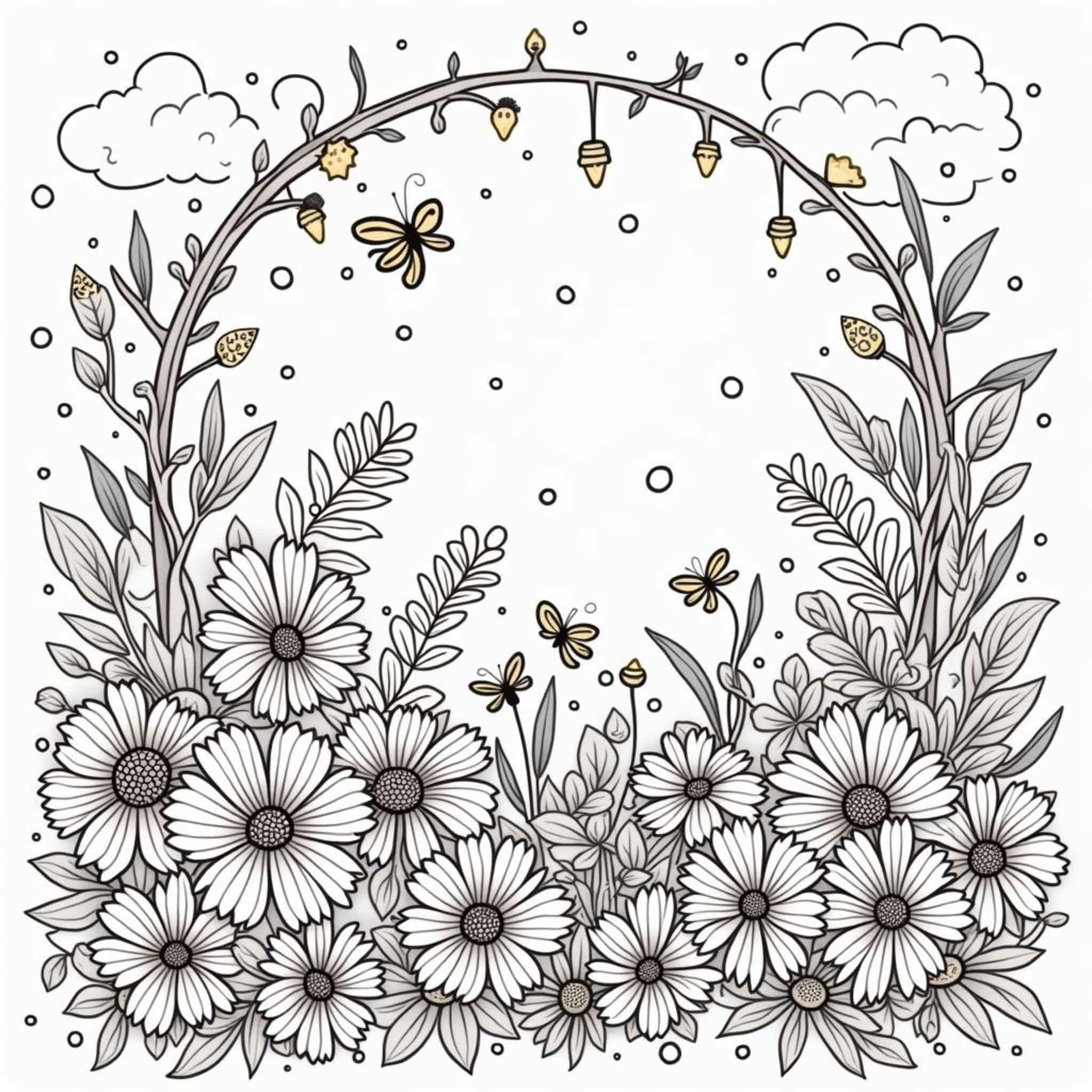 Blume-Wunderland-Syye-Blumen-auf-einem-Traumwimpelcopyright-free-kostenlos-ausmalbild-malvorlage-coloringpage