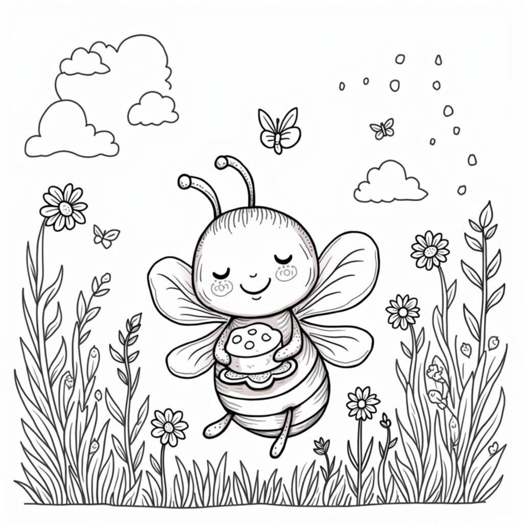 BlumeBienenSuncopyright-free-kostenlos-ausmalbild-malvorlage-coloringpage