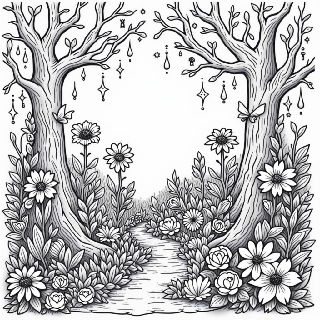 Blumenwelt-Enchanted-Gartencopyright-free-kostenlos-ausmalbild-malvorlage-coloringpage