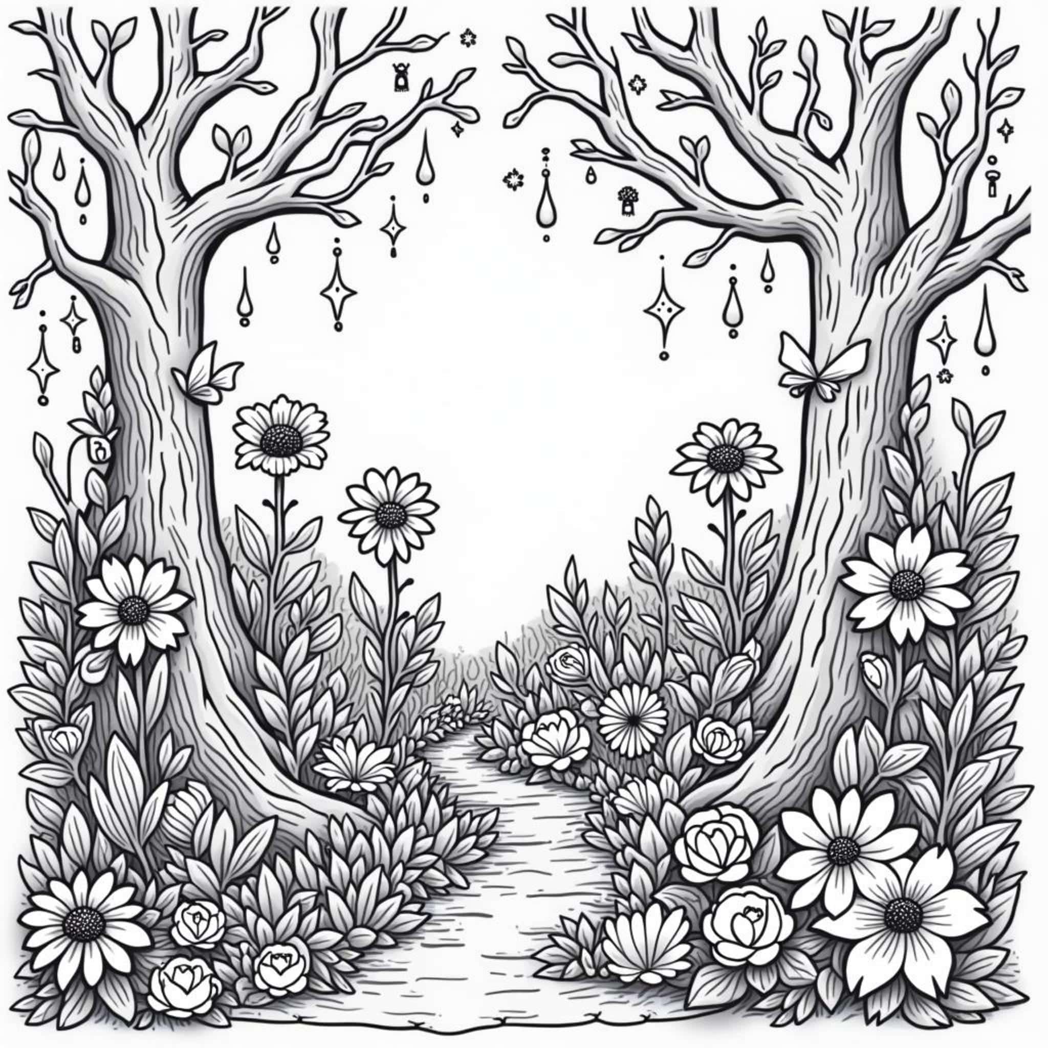 Blumenwelt-Enchanted-Gartencopyright-free-kostenlos-ausmalbild-malvorlage-coloringpage