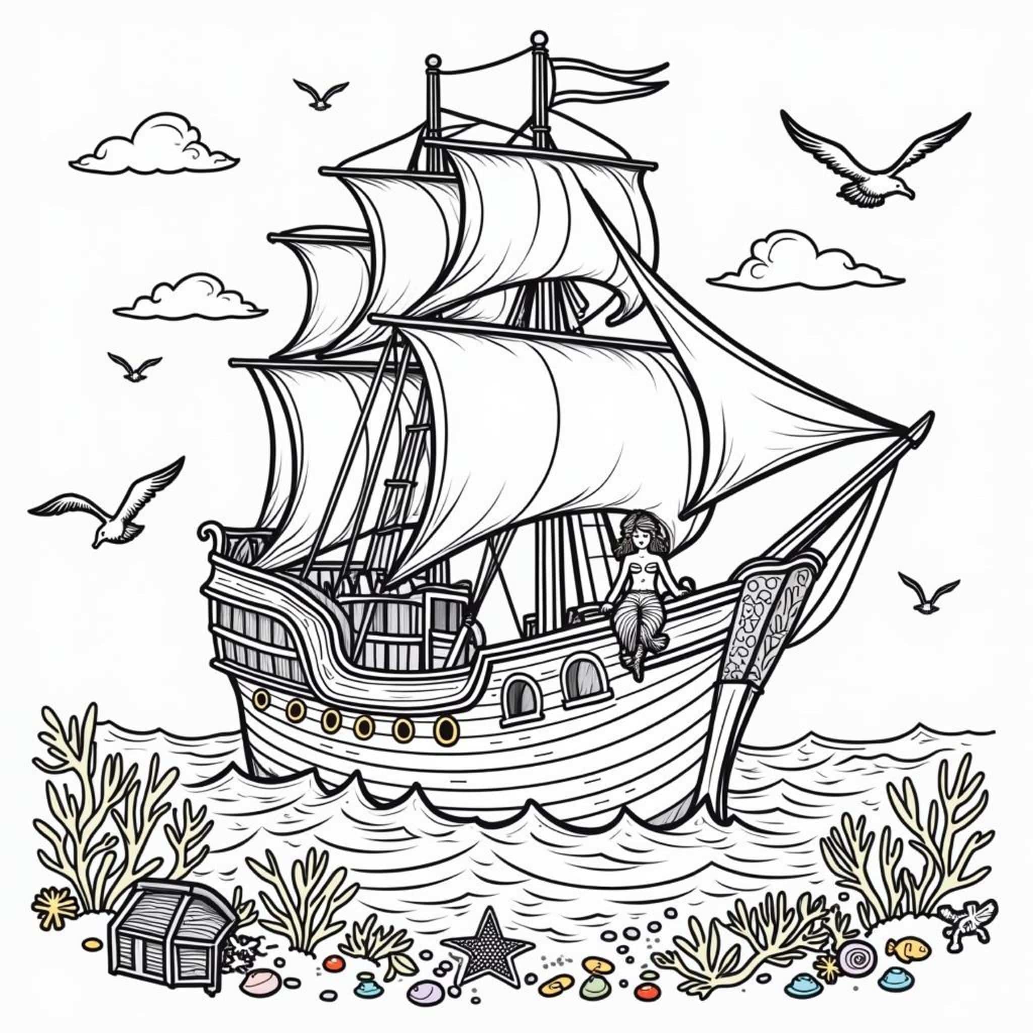 Bunte-Karte-Schatzsuche-an-der-Karibikcopyright-free-kostenlos-ausmalbild-malvorlage-coloringpage