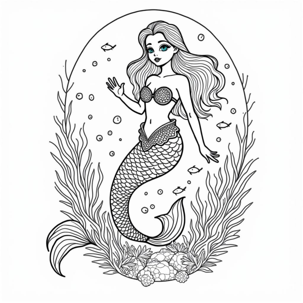 Deine-Meeryrende-Prinzessincopyright-free-kostenlos-ausmalbild-malvorlage-coloringpage