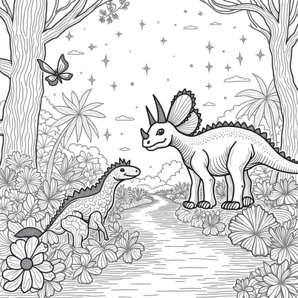 Dino-Welt-Im-Ferncopyright-free-kostenlos-ausmalbild-malvorlage-coloringpage