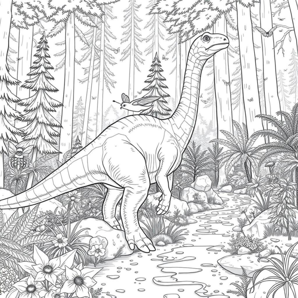 Dinosaur-Fotografie-Apatosaur-im-pryhistorischen-Waldcopyright-free-kostenlos-ausmalbild-malvorlage-coloringpage