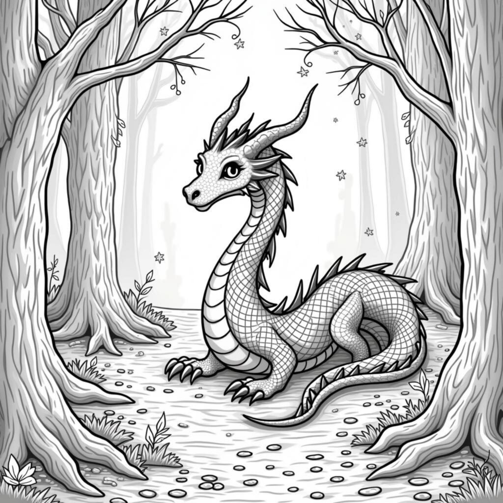 Drachen-Dschungel-Raum-Dragoncopyright-free-kostenlos-ausmalbild-malvorlage-coloringpage