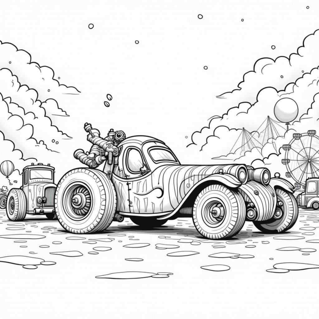 Fantastische-Autos-Wundergaragecopyright-free-kostenlos-ausmalbild-malvorlage-coloringpage