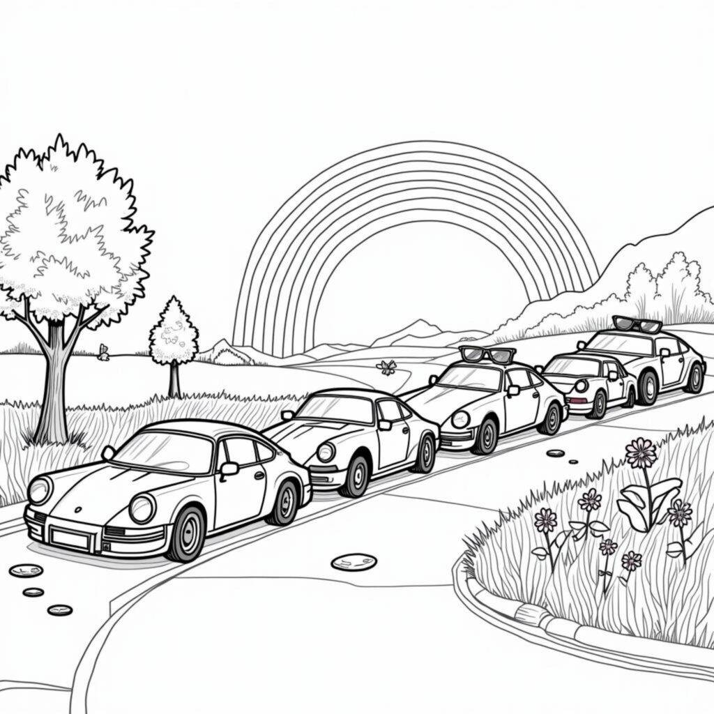 Farbenfrohe-Autos-am-Sonnenscheincopyright-free-kostenlos-ausmalbild-malvorlage-coloringpage
