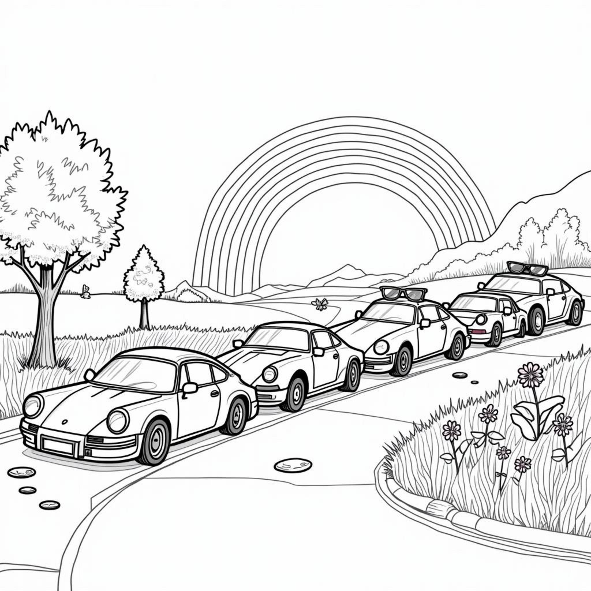 Farbenfrohe-Autos-am-Sonnenscheincopyright-free-kostenlos-ausmalbild-malvorlage-coloringpage