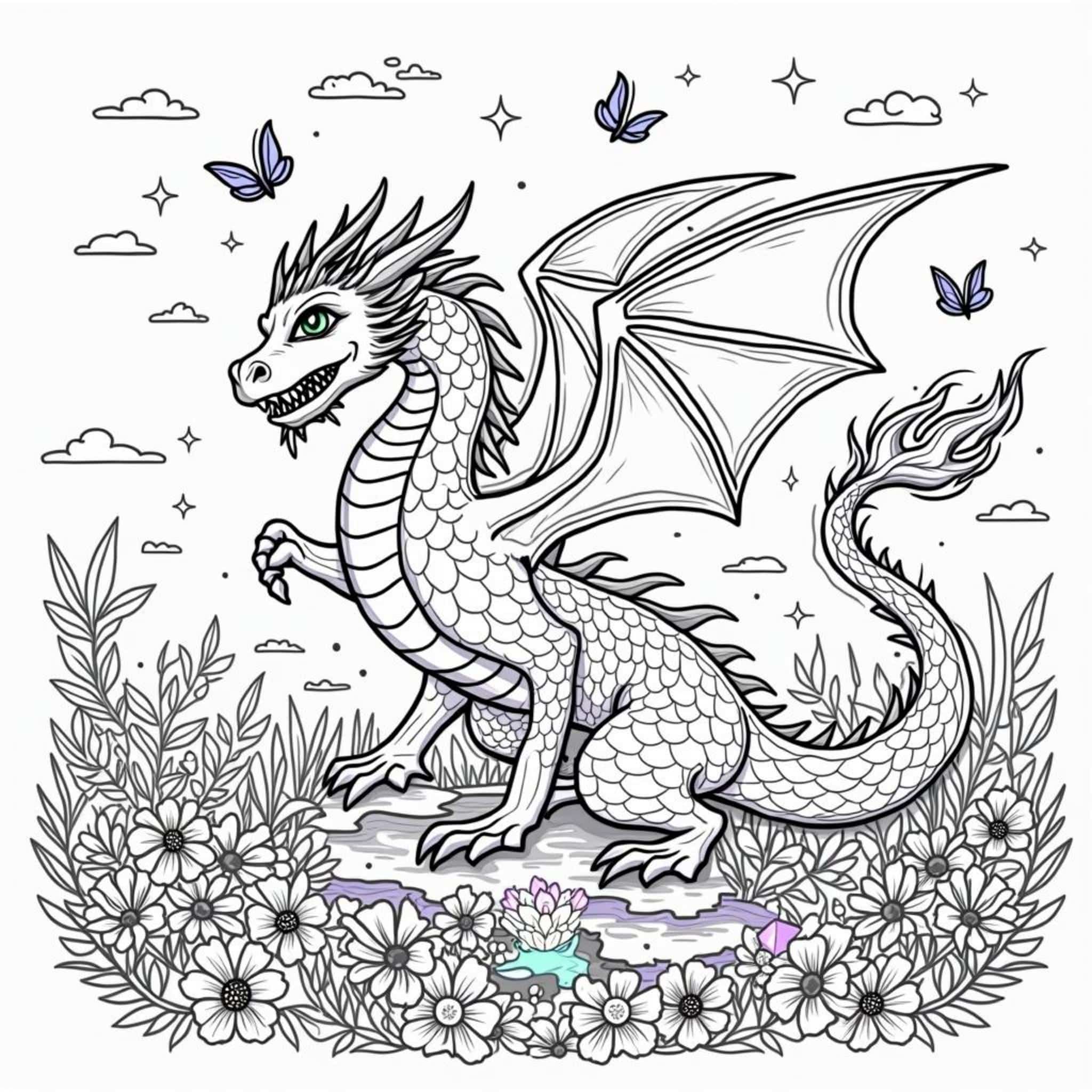 Feuerdrache-Magie-yberseecopyright-free-kostenlos-ausmalbild-malvorlage-coloringpage