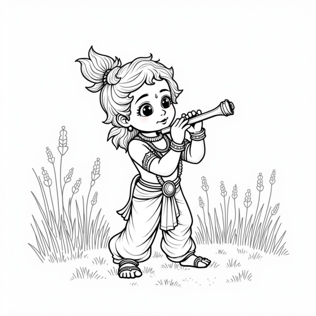 Flytenkynstler-Krishna-im-sanften-Gryncopyright-free-kostenlos-ausmalbild-malvorlage-coloringpage