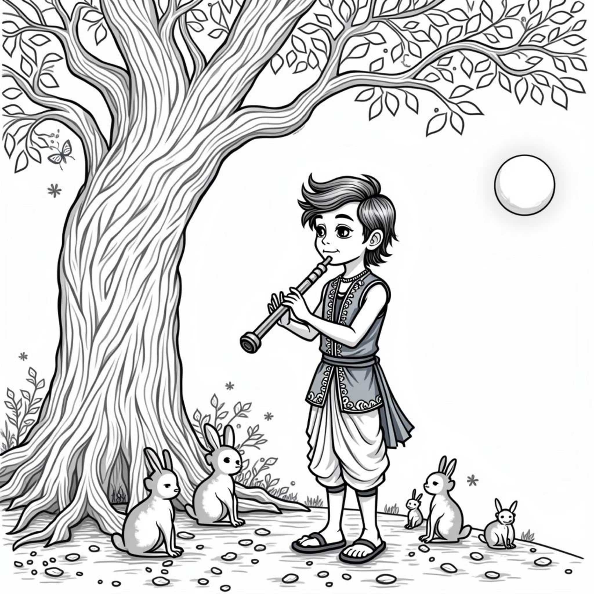 Flytenlied-unter-dem-Sternenhimmelcopyright-free-kostenlos-ausmalbild-malvorlage-coloringpage