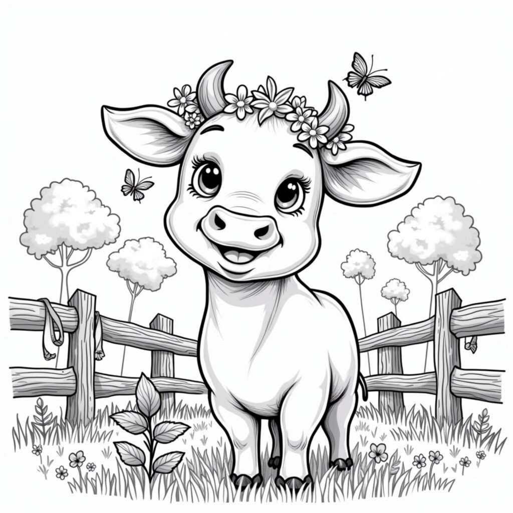 GryneWeide-mit-sanfterRindincopyright-free-kostenlos-ausmalbild-malvorlage-coloringpage