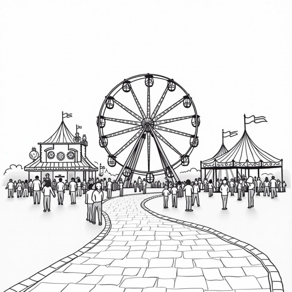 Karnevalsferrisradel-Familienfreizeit-Kinderfestcopyright-free-kostenlos-ausmalbild-malvorlage-coloringpage