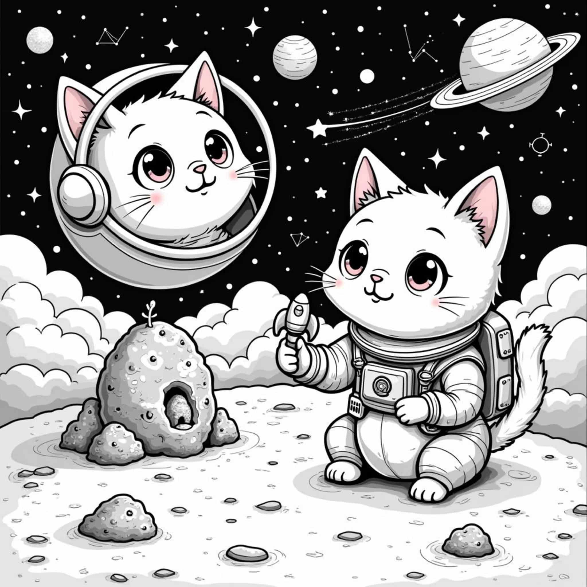 Katze-Im-Weltraum-Kosmische-Abenteuercopyright-free-kostenlos-ausmalbild-malvorlage-coloringpage