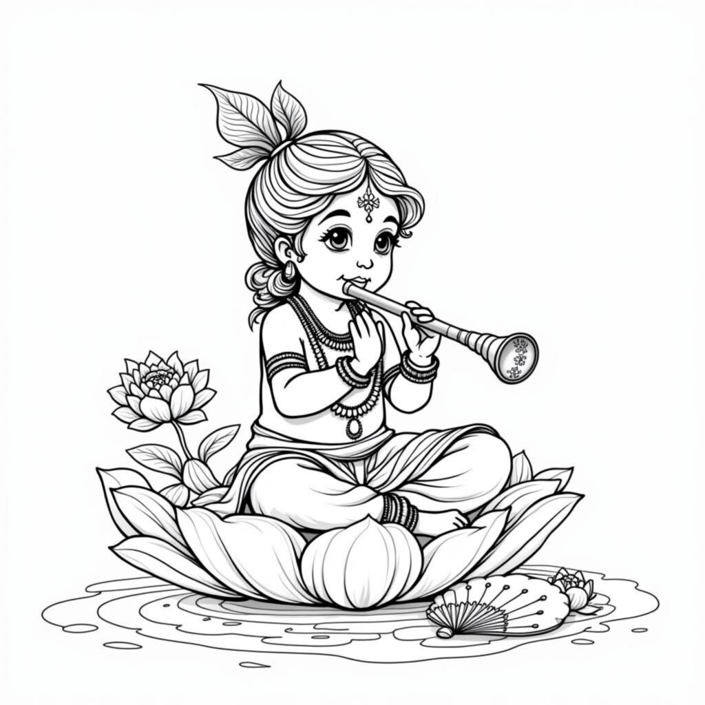 Krishna-Flyten-Entspannungcopyright-free-kostenlos-ausmalbild-malvorlage-coloringpage
