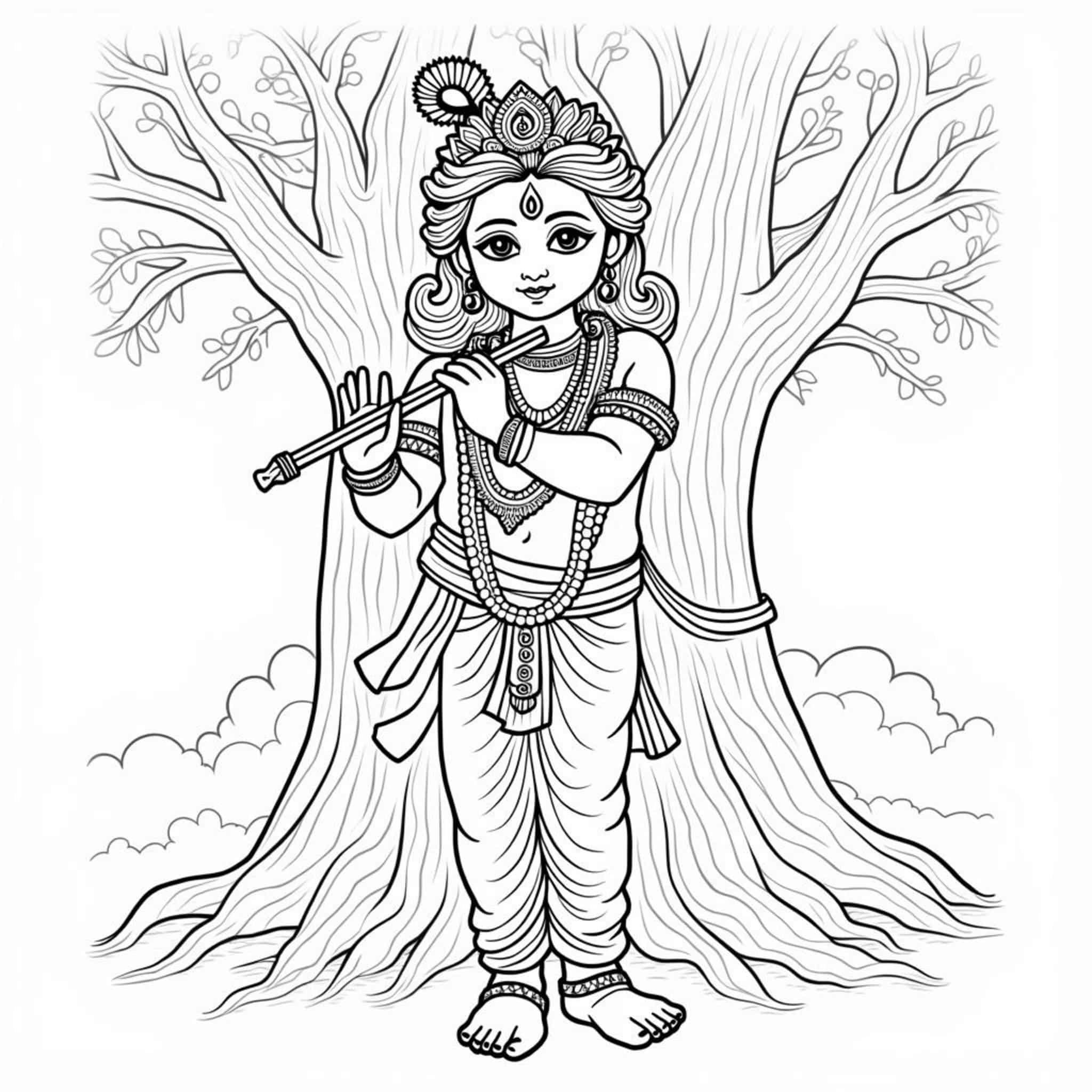 Krishna-Im-Baumcopyright-free-kostenlos-ausmalbild-malvorlage-coloringpage