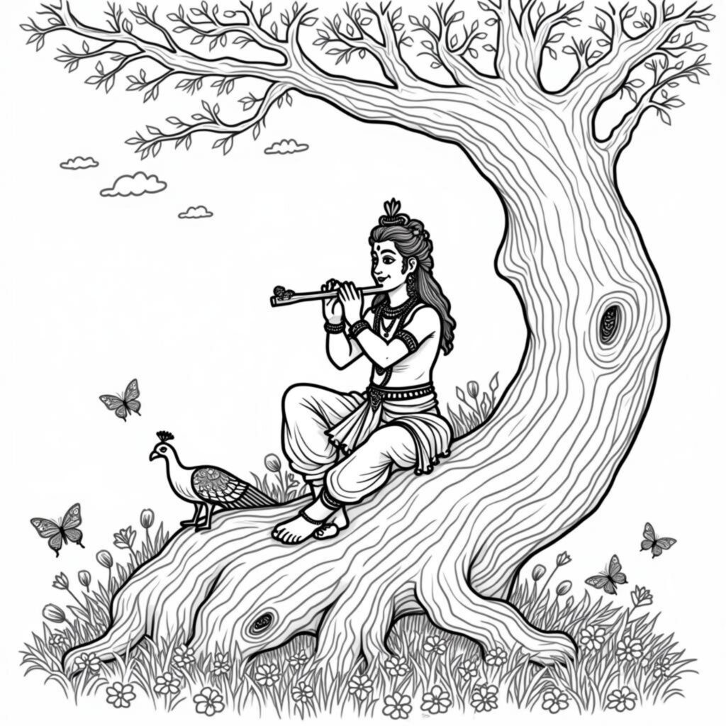 Krishna-In-Serenitytcopyright-free-kostenlos-ausmalbild-malvorlage-coloringpage