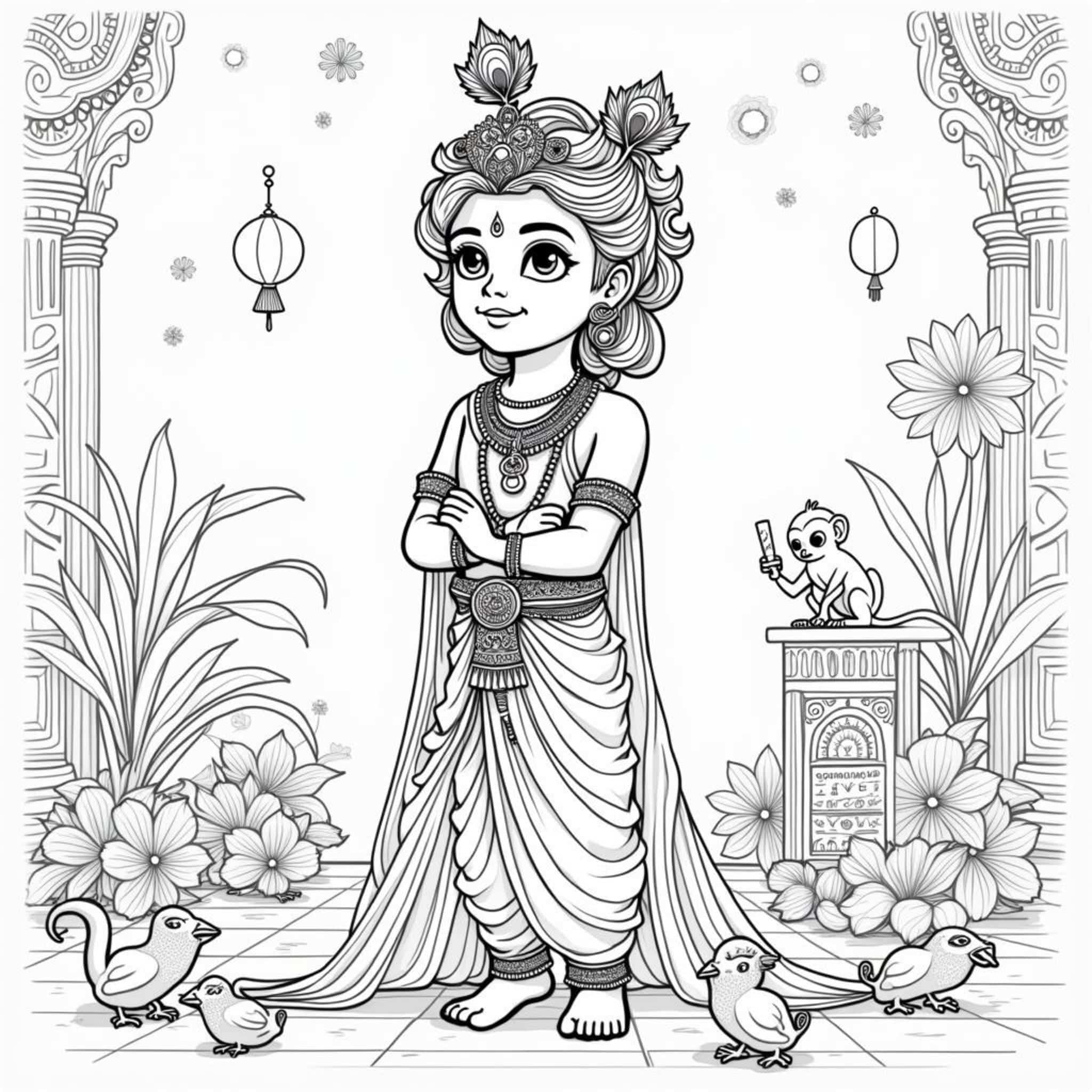 Krishna-Peacock-Festivalsiegelcopyright-free-kostenlos-ausmalbild-malvorlage-coloringpage