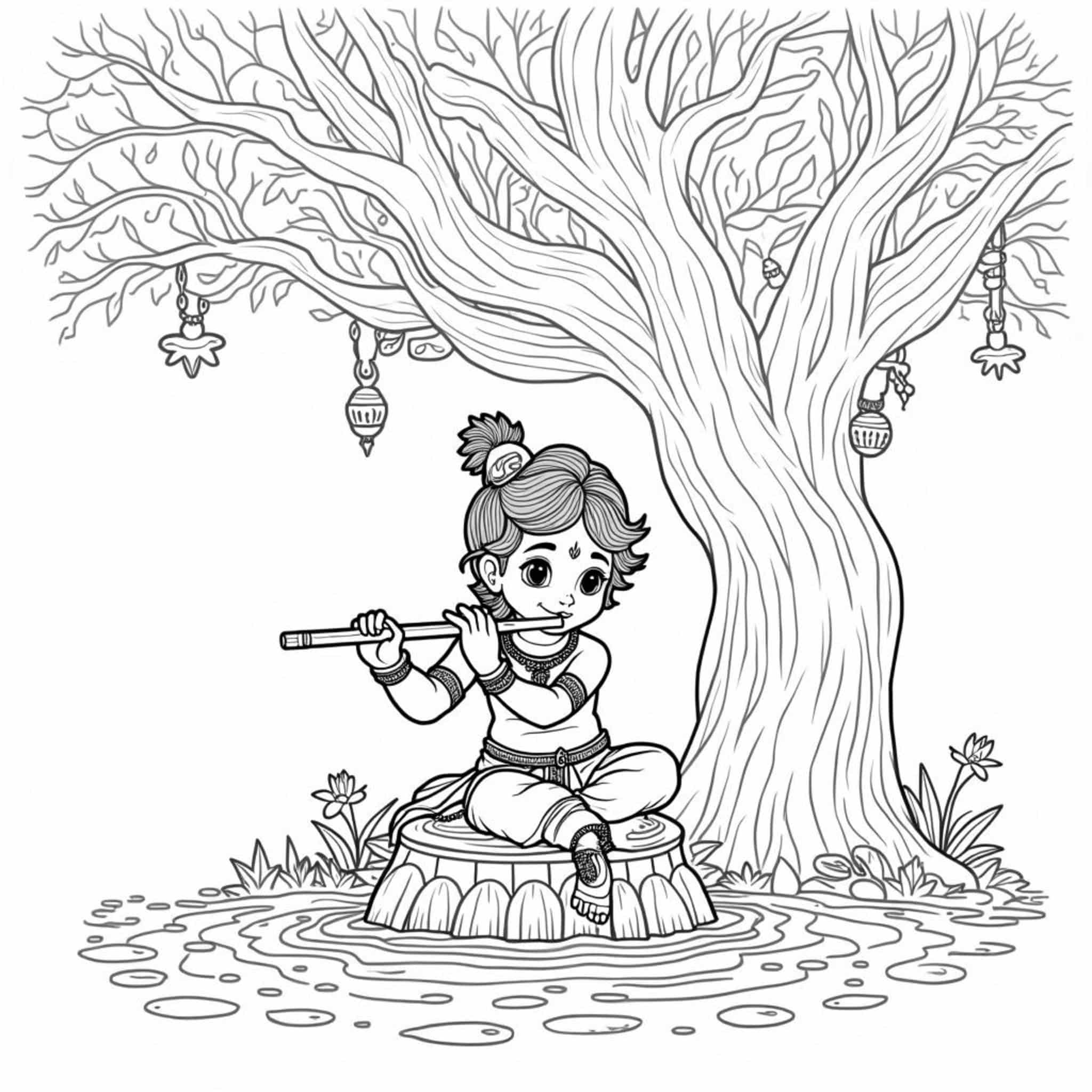 Krishna-Sitz-Unter-Baumcopyright-free-kostenlos-ausmalbild-malvorlage-coloringpage