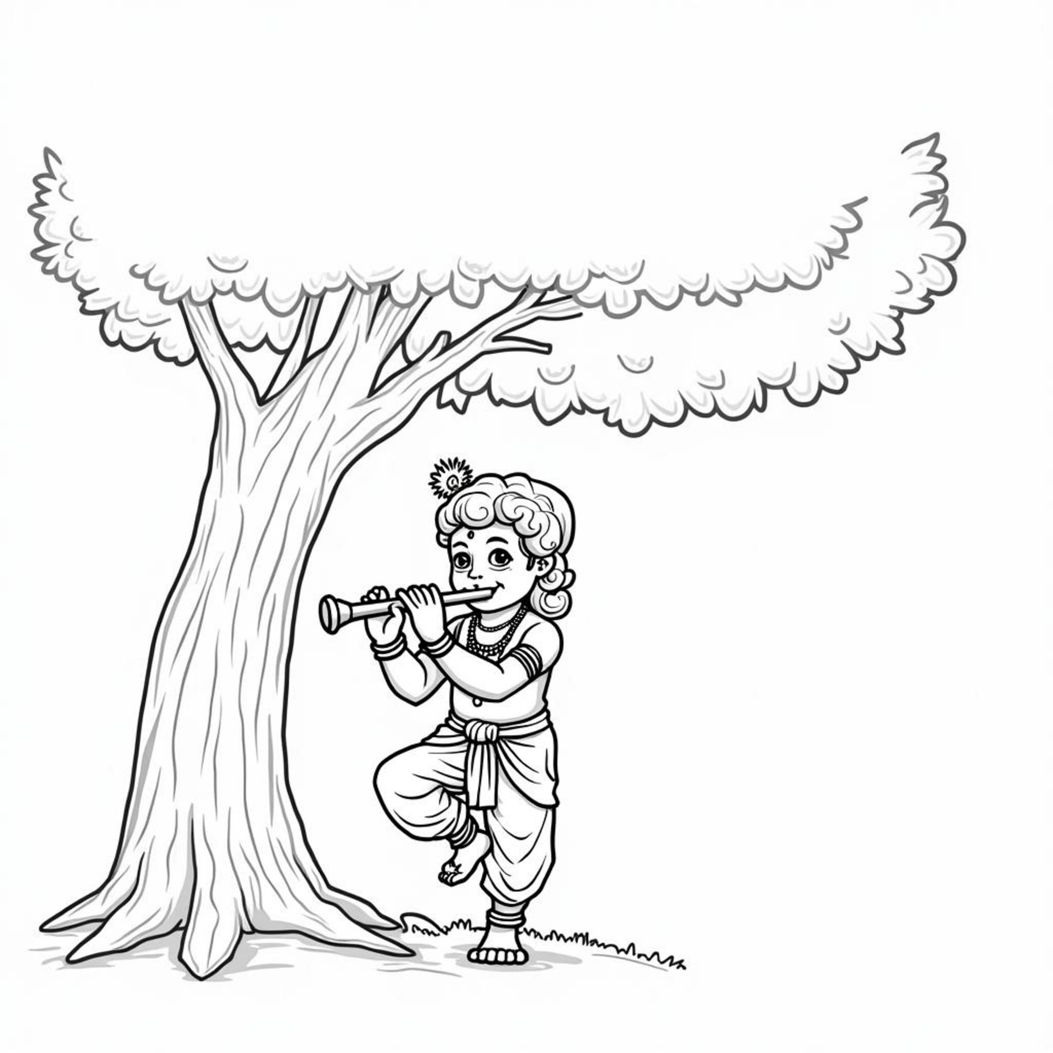 Krishna-unter-dem-Baum-flygencopyright-free-kostenlos-ausmalbild-malvorlage-coloringpage