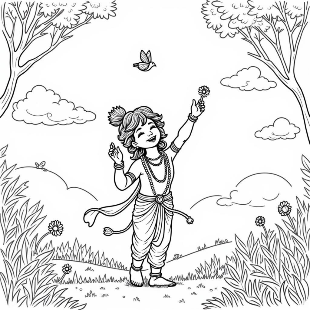 Krishna-vrindavan-blumen-landschaftcopyright-free-kostenlos-ausmalbild-malvorlage-coloringpage