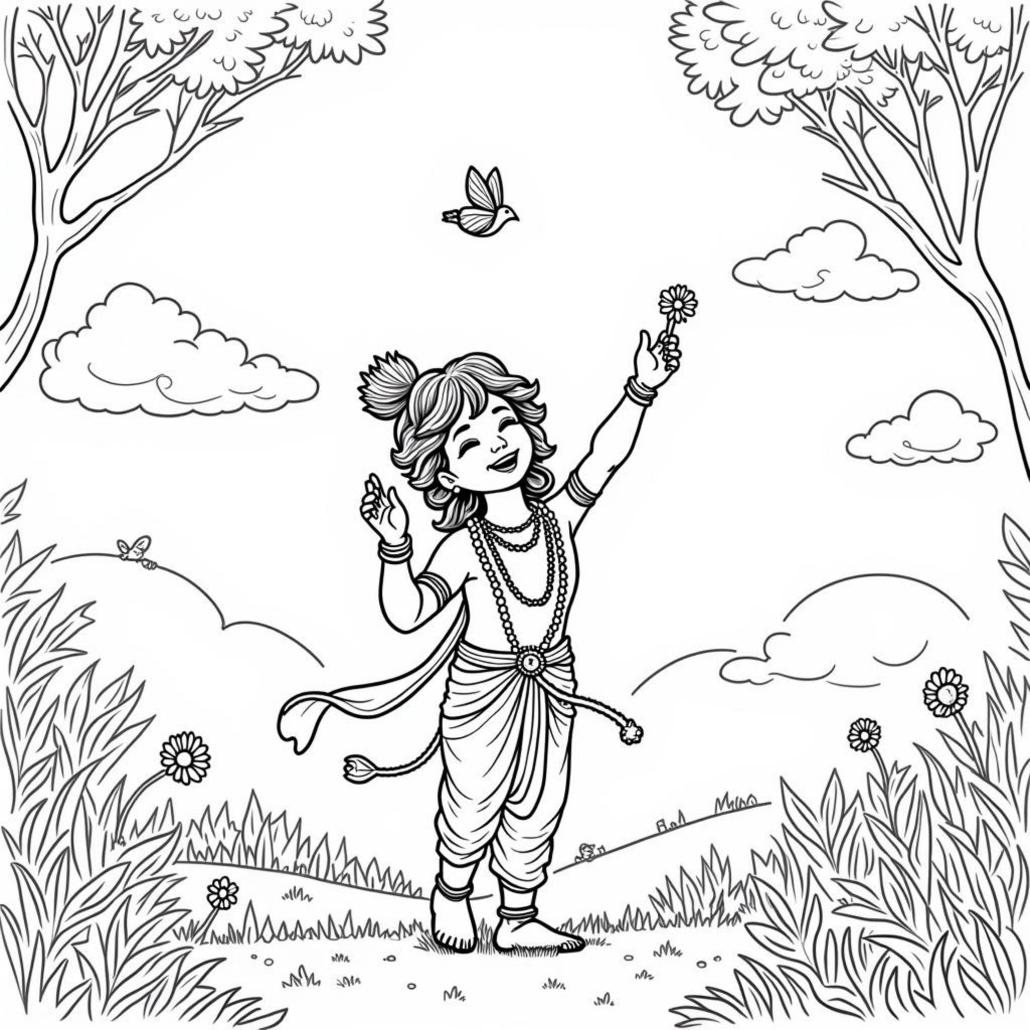 Krishna-vrindavan-blumen-landschaftcopyright-free-kostenlos-ausmalbild-malvorlage-coloringpage
