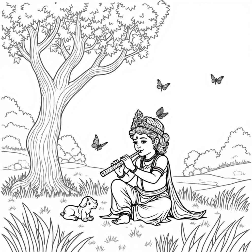 Krishnas-Idyll-Frieden-und-Freudecopyright-free-kostenlos-ausmalbild-malvorlage-coloringpage