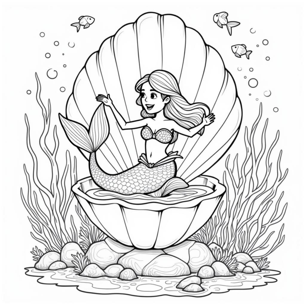 Meerjungfrau-Schynheitskristallcopyright-free-kostenlos-ausmalbild-malvorlage-coloringpage