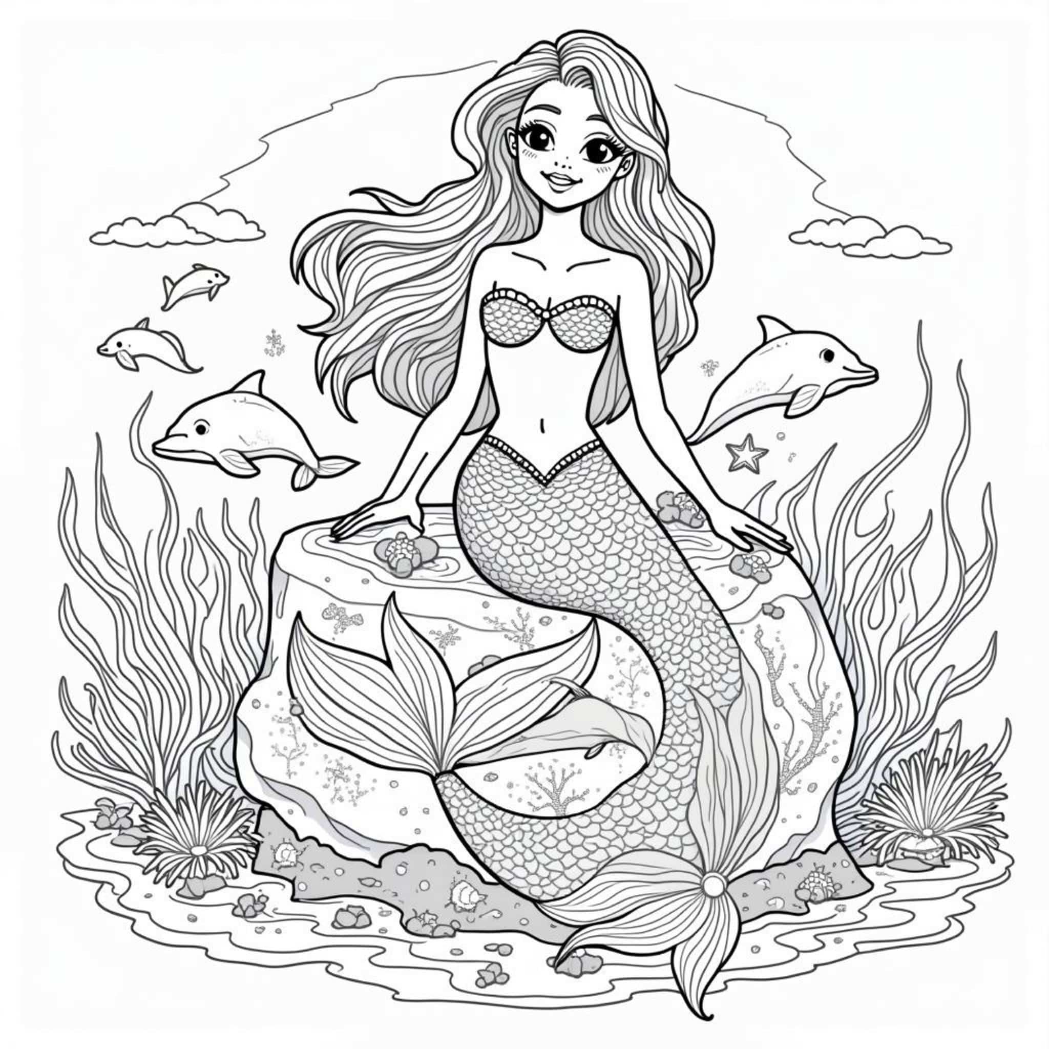 Mermaid-Paradies-Unterwasser-Wunderlandcopyright-free-kostenlos-ausmalbild-malvorlage-coloringpage