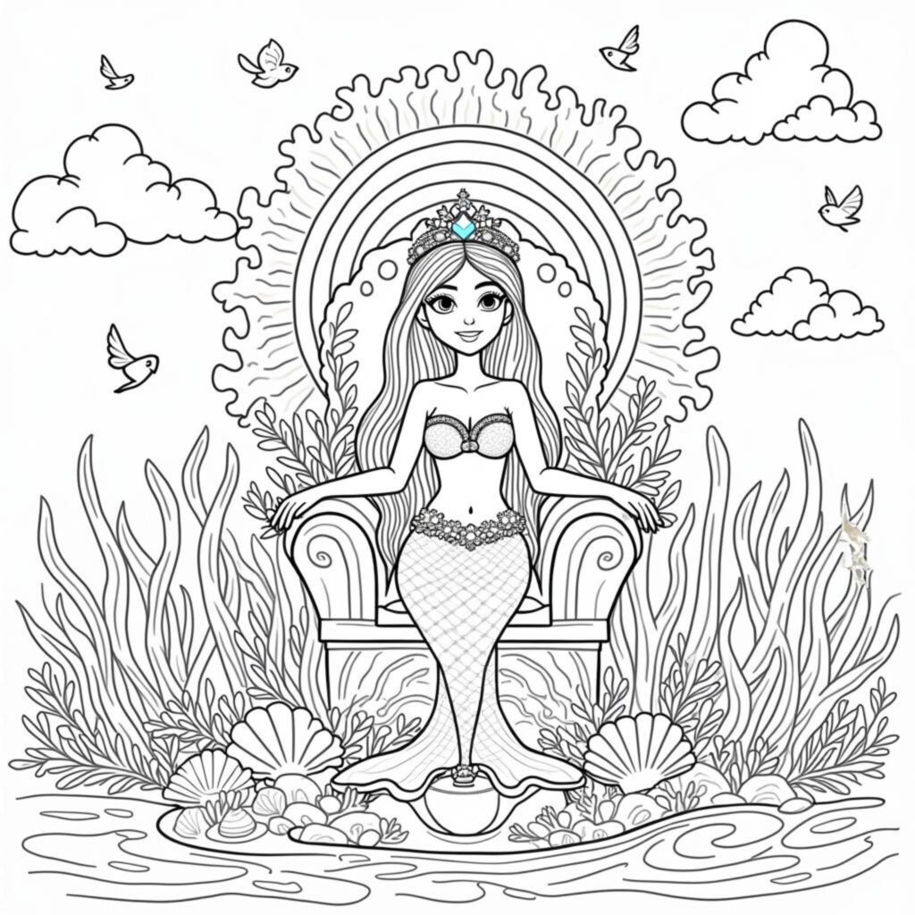 Mermaidenkynigincopyright-free-kostenlos-ausmalbild-malvorlage-coloringpage