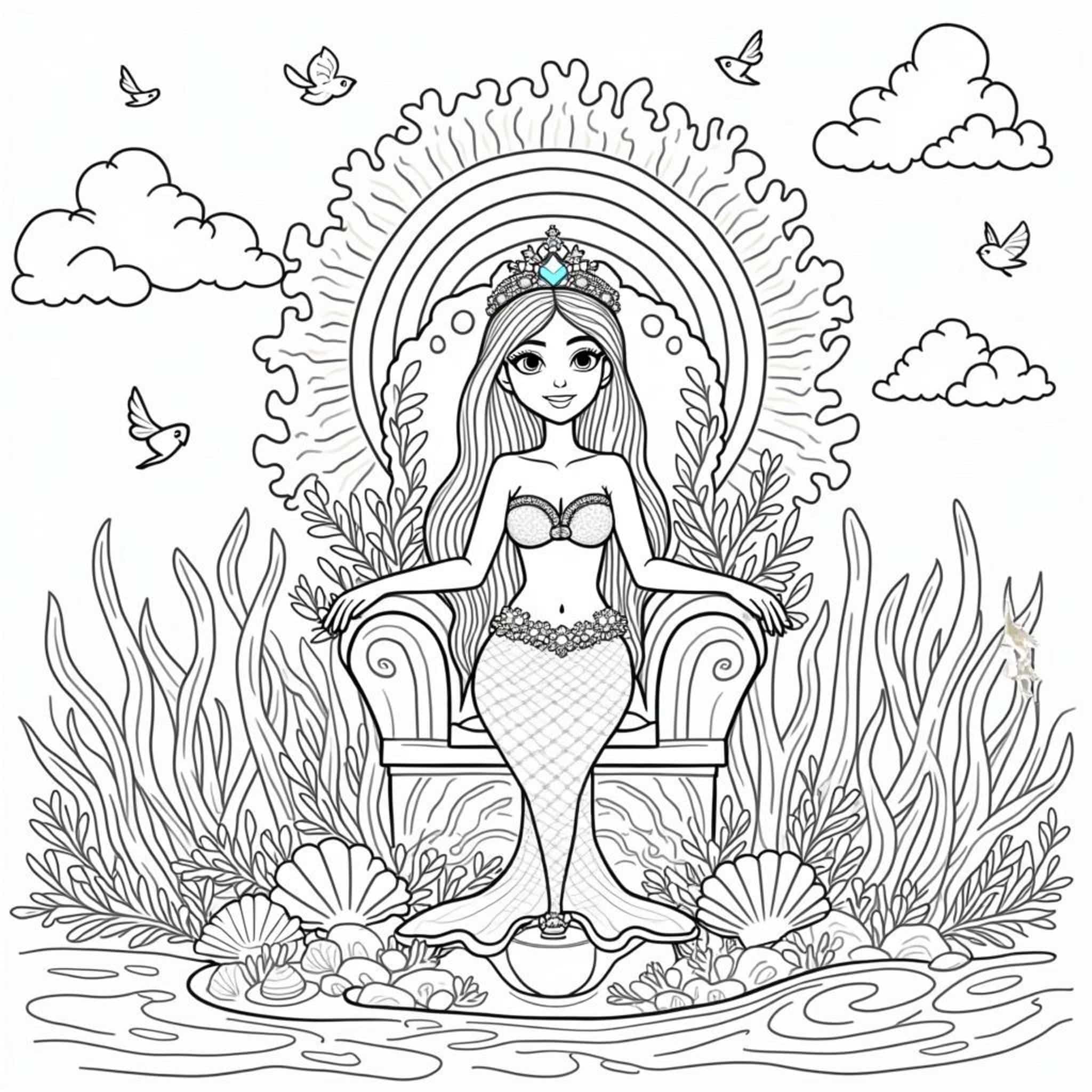 Mermaidenkynigincopyright-free-kostenlos-ausmalbild-malvorlage-coloringpage