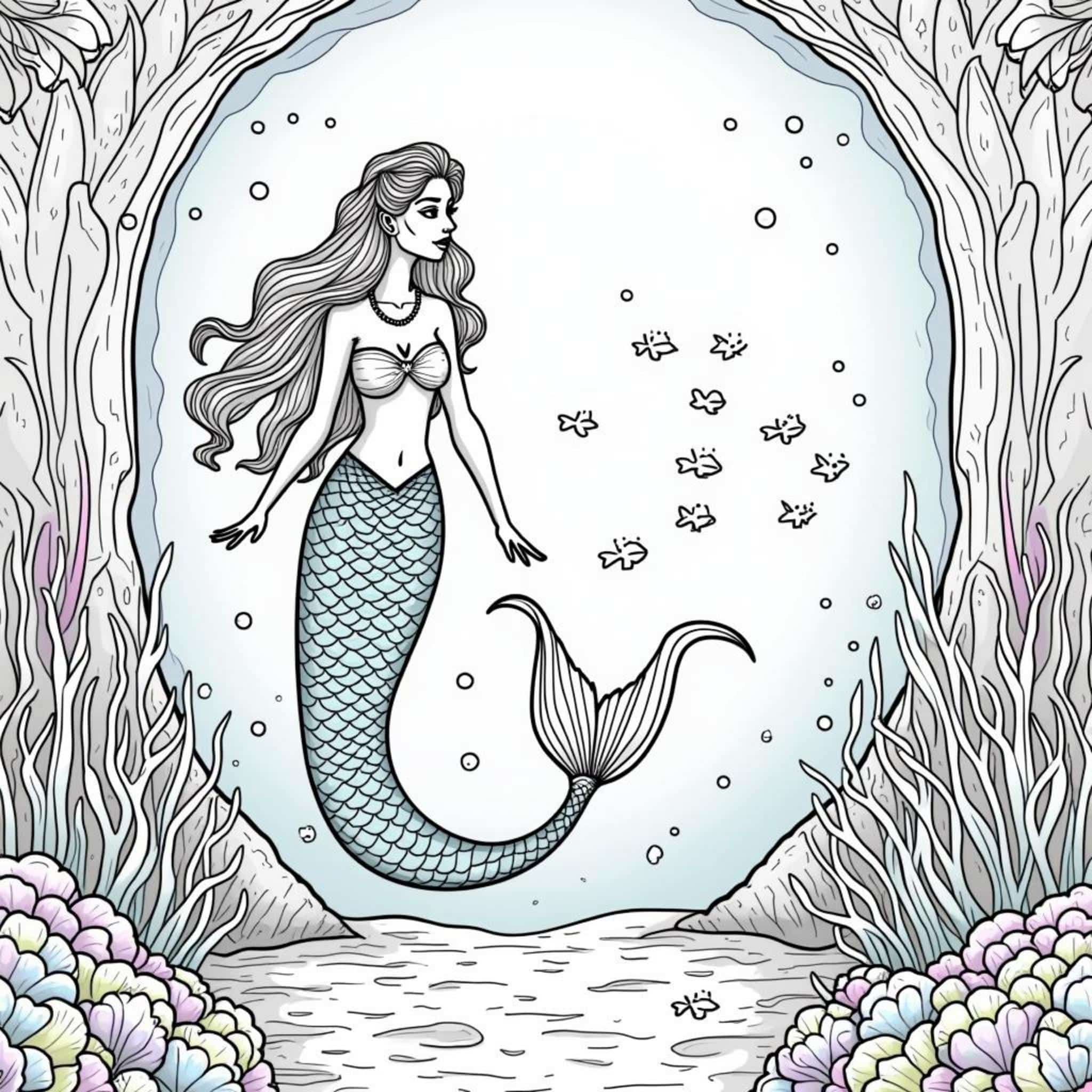 Mermaidenschiffung-Unterwasserparadiescopyright-free-kostenlos-ausmalbild-malvorlage-coloringpage