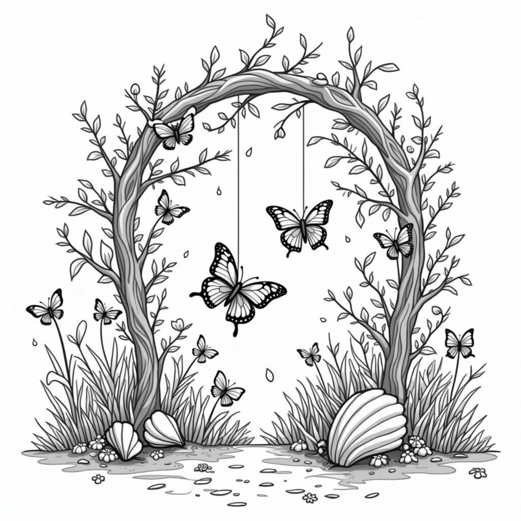 Metamorphose-im-Zauberwald-Schmetterlinge-im-Wandel-der-Jahreszeitencopyright-free-kostenlos-ausmalbild-malvorlage-coloringpage