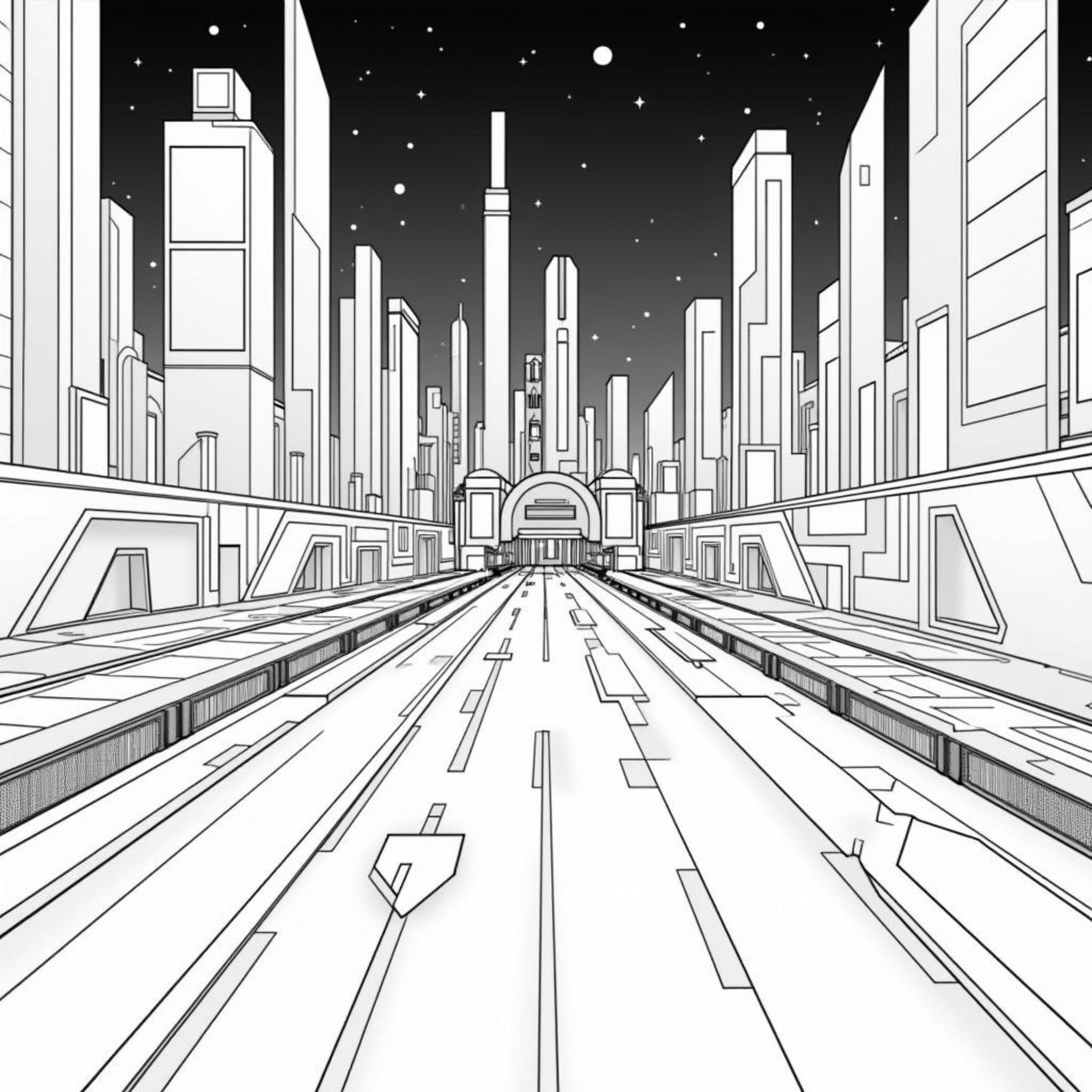 Moderne-Stadtlandschaft-Sonnenuntergang.jpgcopyright-free-kostenlos-ausmalbild-malvorlage-coloringpage