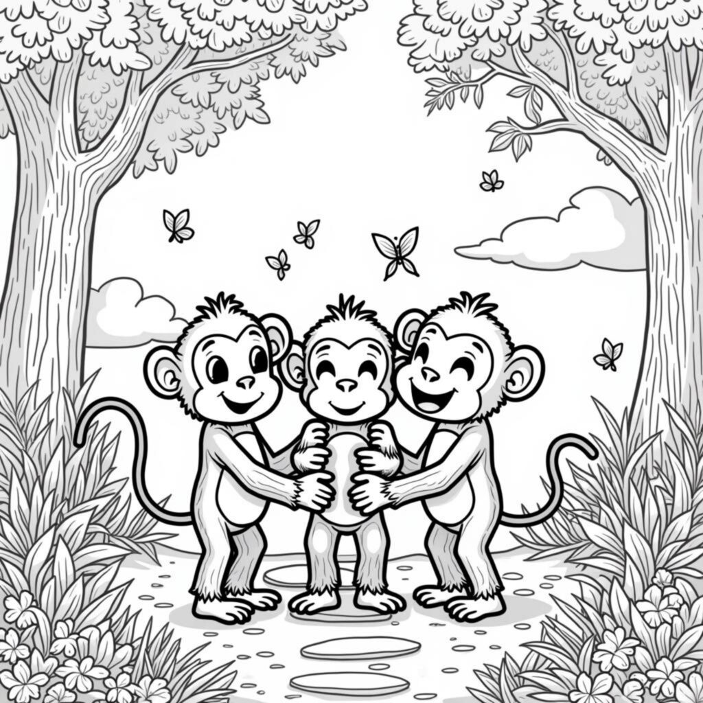Monsters-Freundschaft-im-Paradiescopyright-free-kostenlos-ausmalbild-malvorlage-coloringpage