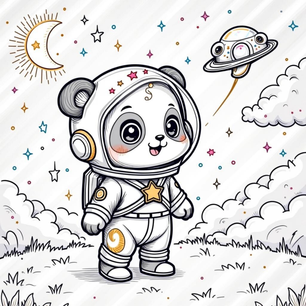 Panda-Raumfahrer-Sternenflottecopyright-free-kostenlos-ausmalbild-malvorlage-coloringpage