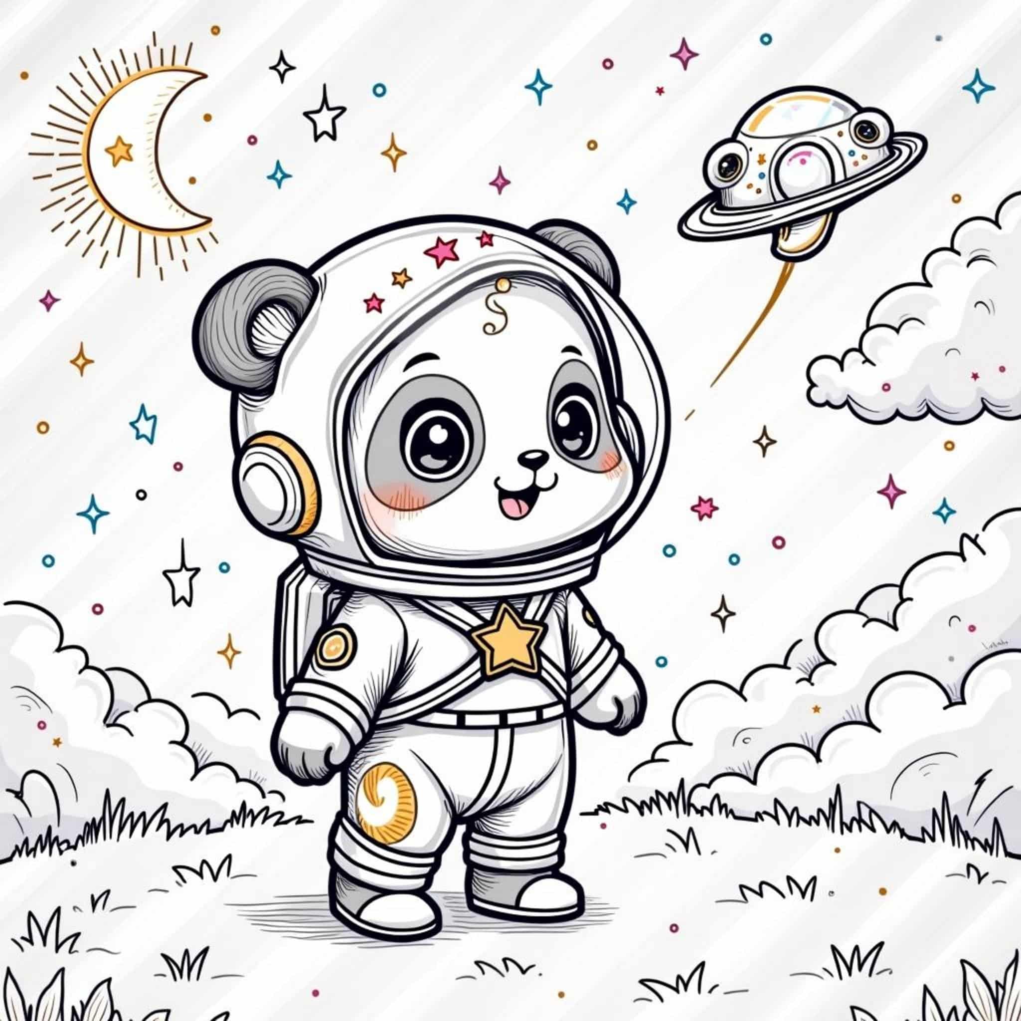 Panda-Raumfahrer-Sternenflottecopyright-free-kostenlos-ausmalbild-malvorlage-coloringpage
