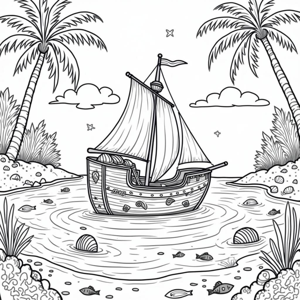 Paradiesfahrtcopyright-free-kostenlos-ausmalbild-malvorlage-coloringpage