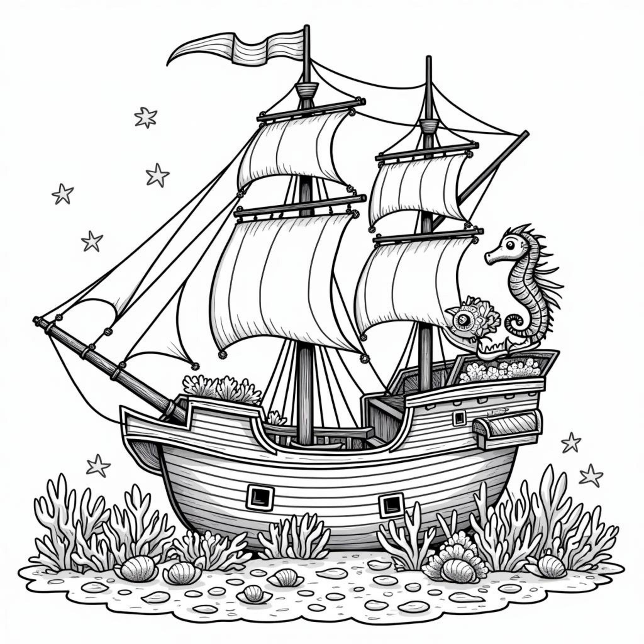 Piratenschiff-unter-Wassercopyright-free-kostenlos-ausmalbild-malvorlage-coloringpage
