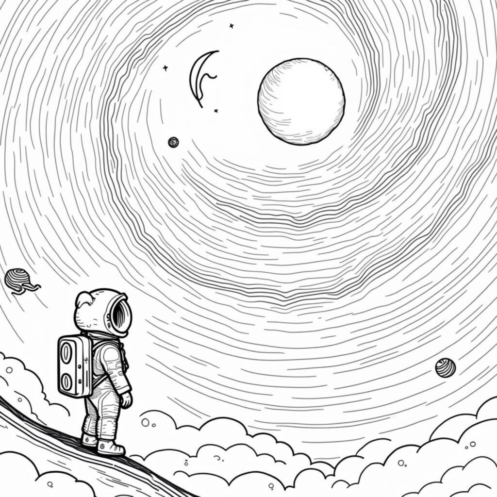 Raumfahrer-im-Nebelmeercopyright-free-kostenlos-ausmalbild-malvorlage-coloringpage