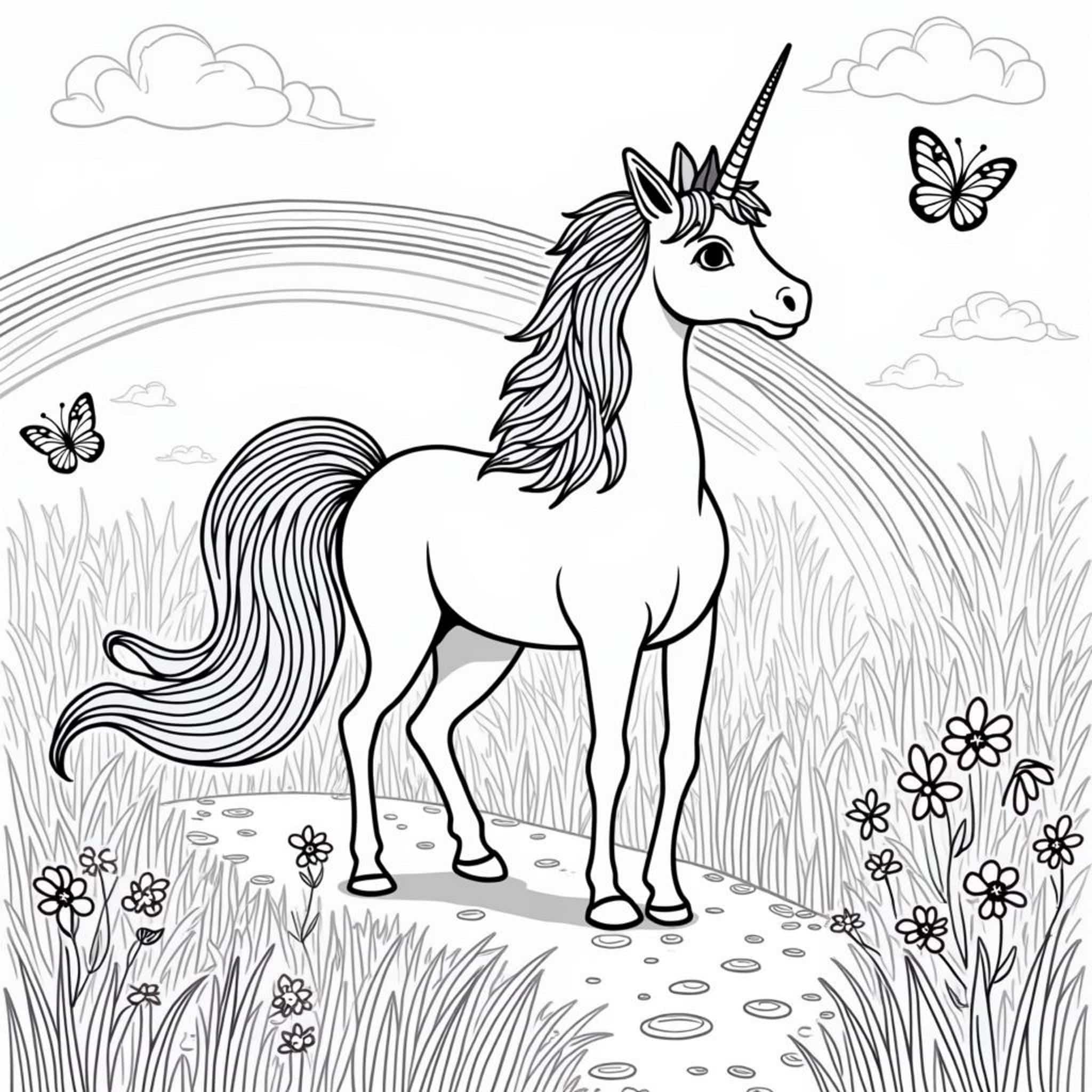 Regenbogen-Uni-Prachtiges-Pferd-mit-Schimmercopyright-free-kostenlos-ausmalbild-malvorlage-coloringpage