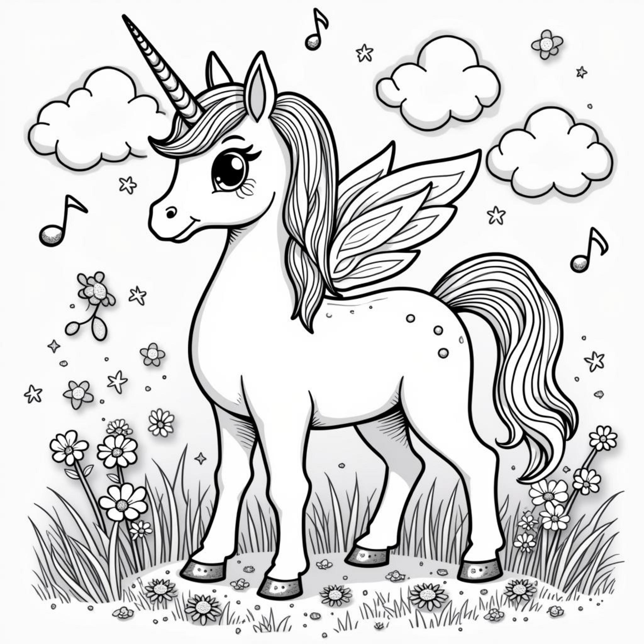 Regenbogenunke-Unikatsbild-Mythische-Tier-Schmetterlinge-und-Sternecopyright-free-kostenlos-ausmalbild-malvorlage-coloringpage