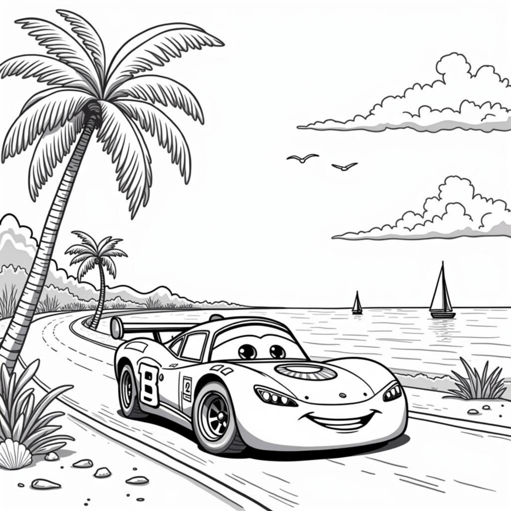 Rennauto-Sonnensportcopyright-free-kostenlos-ausmalbild-malvorlage-coloringpage