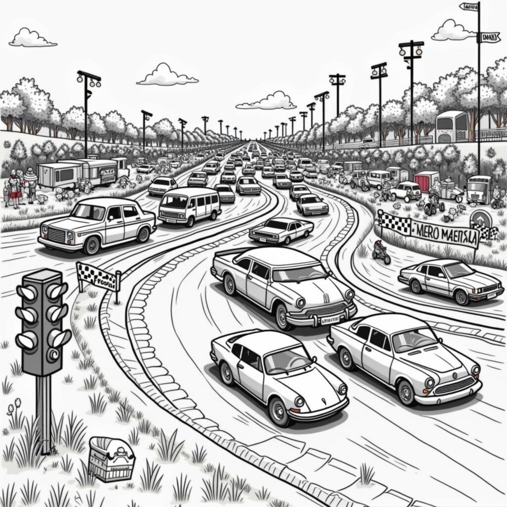 Rennstrecke-Cartoon-Maschinenweltcopyright-free-kostenlos-ausmalbild-malvorlage-coloringpage